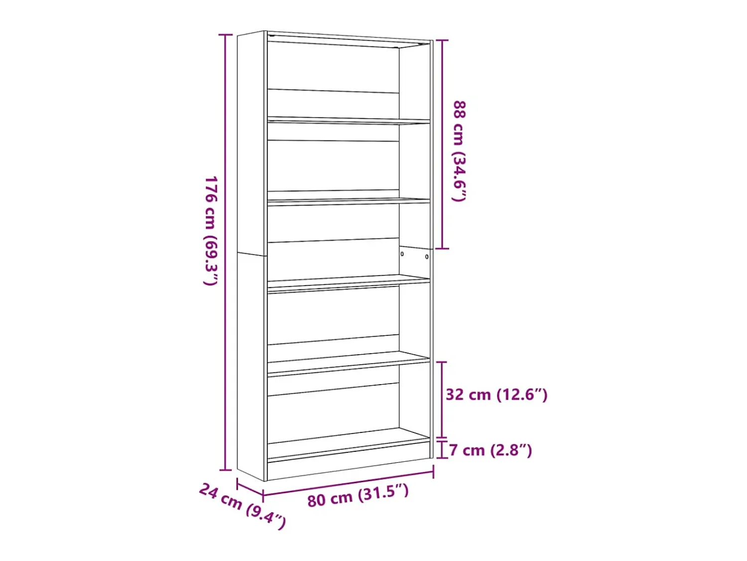 Online vidaxl Estante 80x24x176 cm derivados de madeira sonoma Cinzento