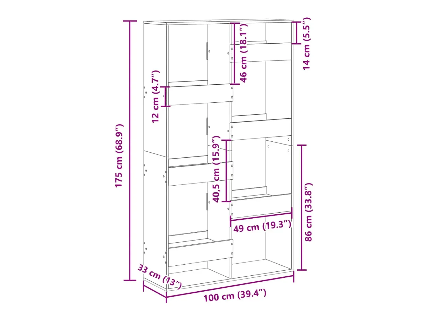 Best vidaxl Estante 100x33x175 cm derivados de madeira Preto
