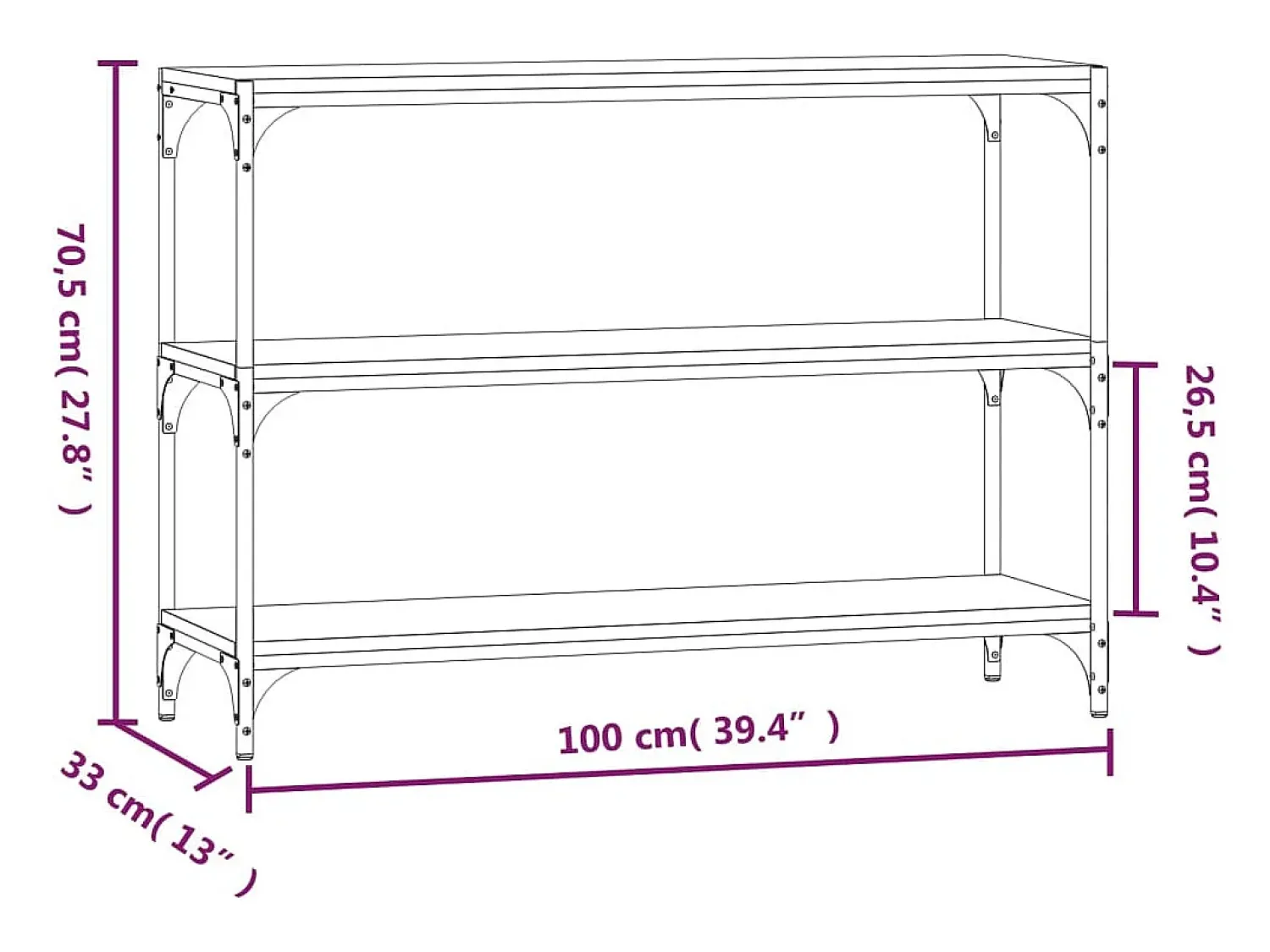 Outlet vidaxl Estante 100x33x70,5 cm derivados de madeira/aço carvalho fumado Castanho