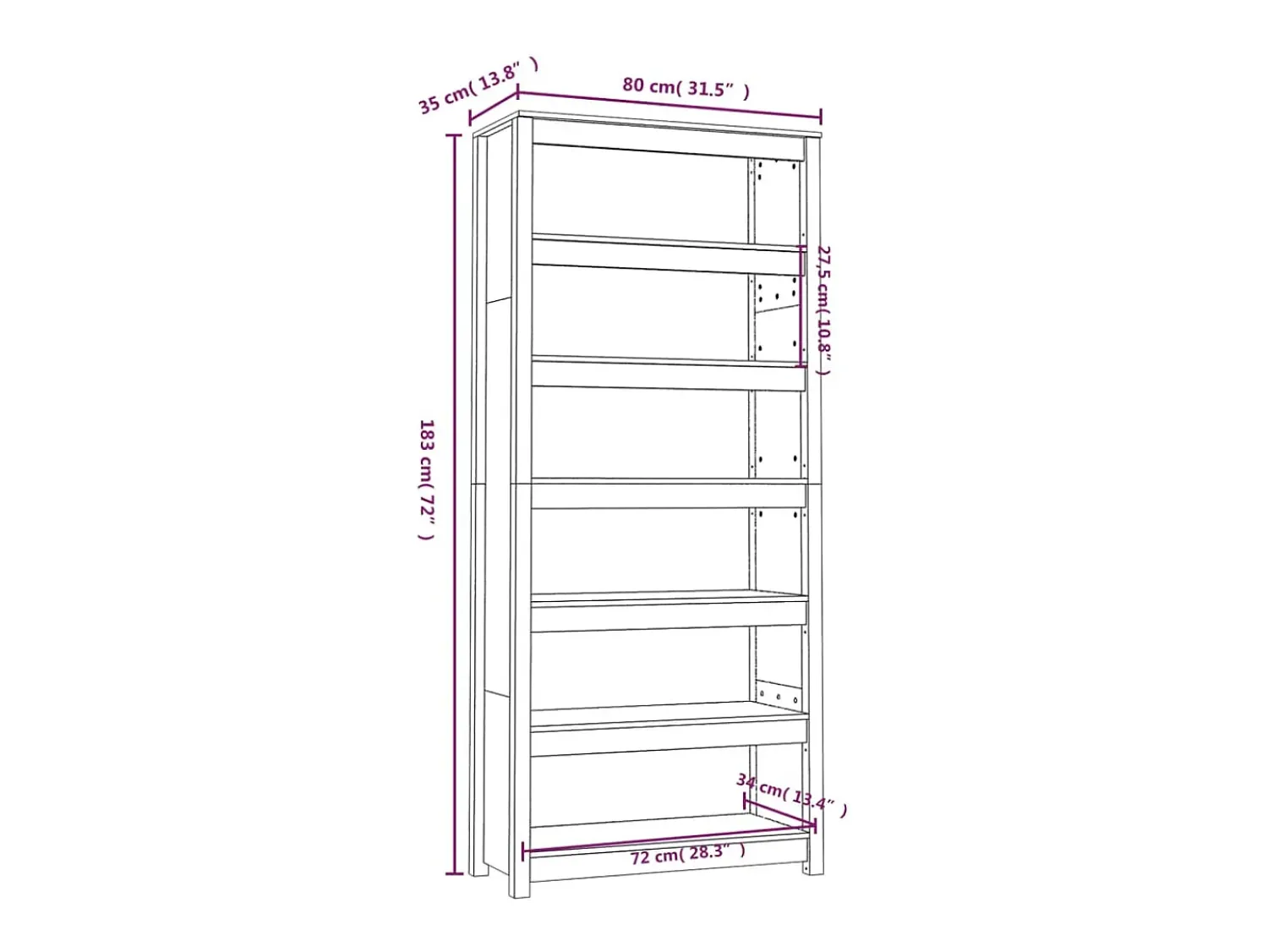 Vitrina*vidaxl Estante 80x35x183 cm madeira de pinho maciça cinza Cinzento