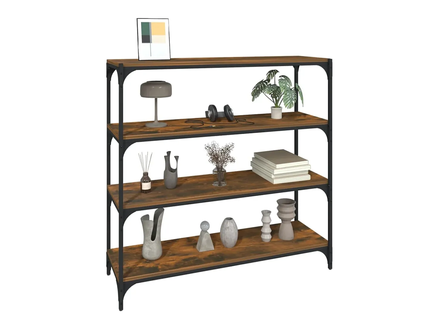 Vitrina*vidaxl Estante 100x33x100cm derivados de madeira e aço carvalho fumado Castanho