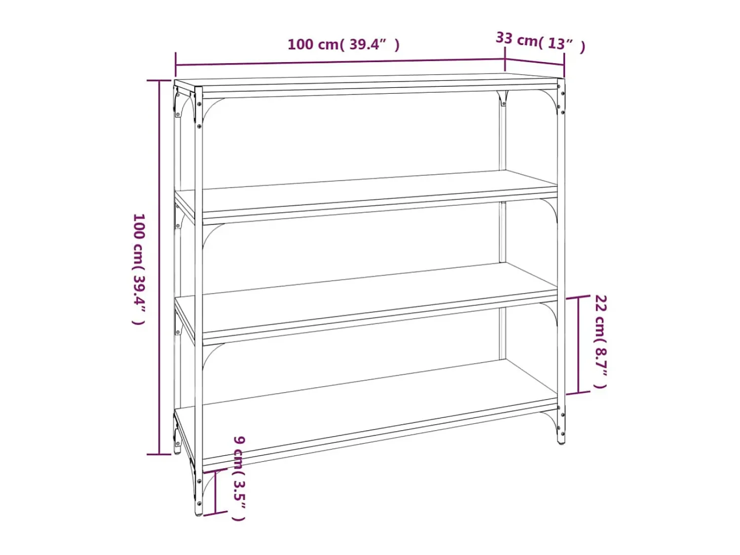 Vitrina*vidaxl Estante 100x33x100cm derivados de madeira e aço carvalho fumado Castanho