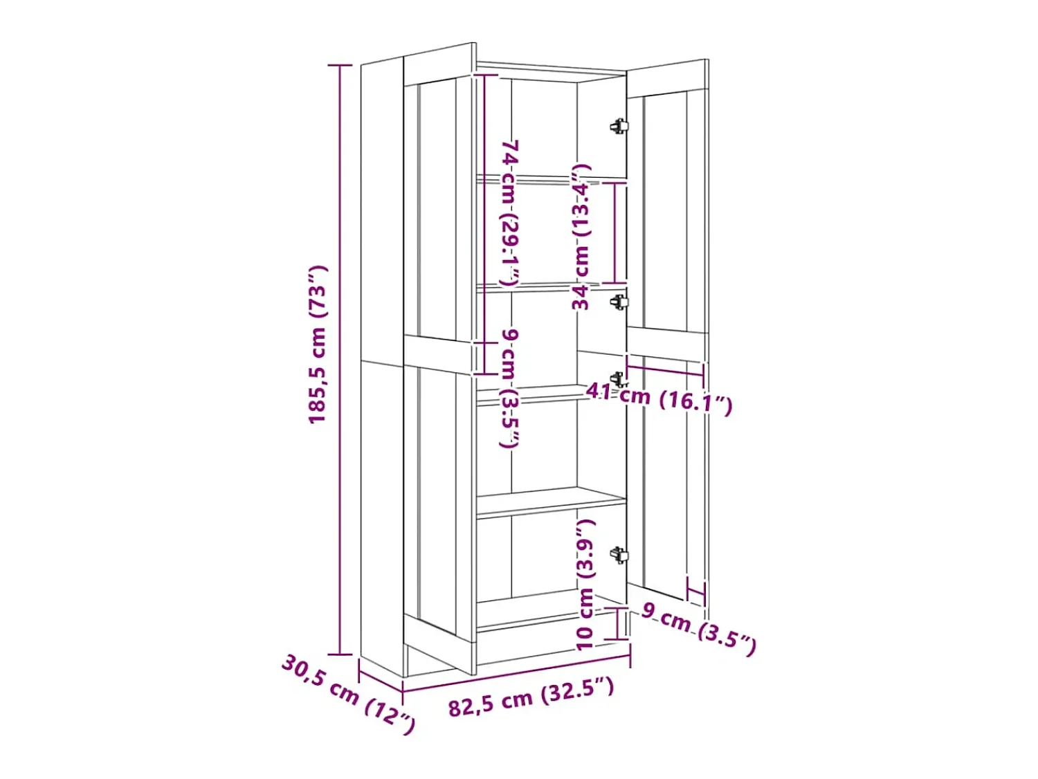 vidaxl Estante 82,5x30,5x185,5cm derivados de madeira brilhante^ Vitrina