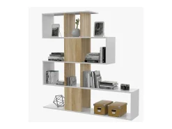 Biblioteca|Calicosy Estante zigue-zague em carvalho canadense e branco artik, 145x28x145 cm Bege