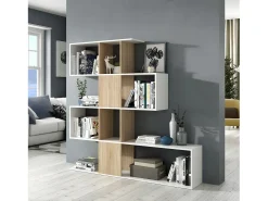 Biblioteca|Calicosy Estante zigue-zague em carvalho canadense e branco artik, 145x28x145 cm Bege