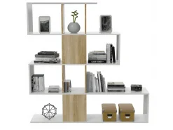 Biblioteca|Calicosy Estante zigue-zague em carvalho canadense e branco artik, 145x28x145 cm Bege