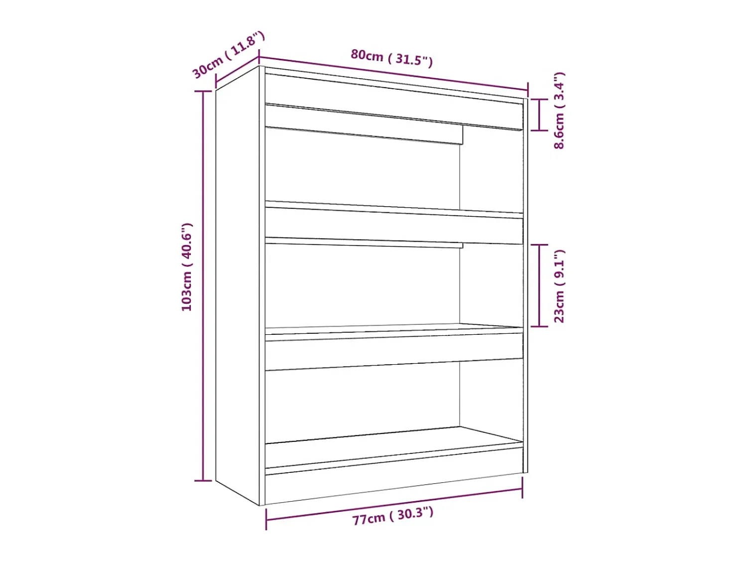 Vitrina*vidaxl Estante/divisória madeira processada 80x30x103 cm Branco