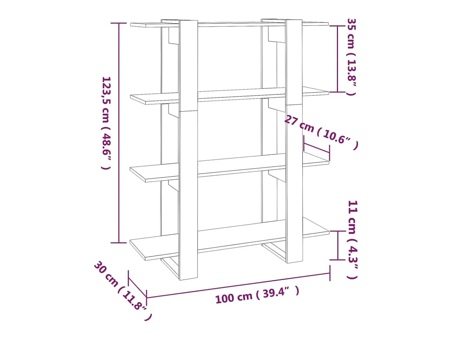vidaxl Estante/divisória 100x30x123,5 cm brilhante^ Prateleira