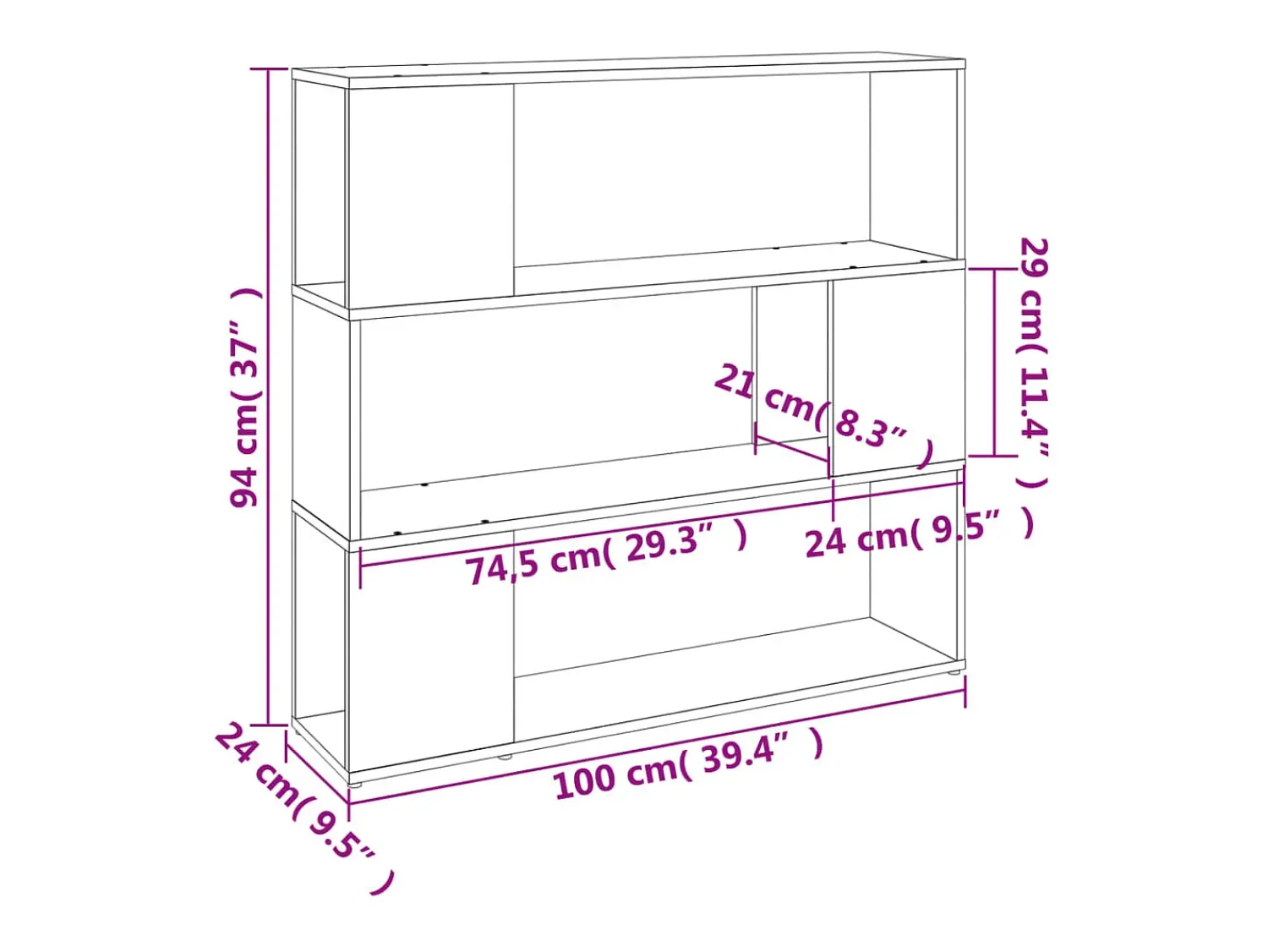vidaxl Estante/divisória 100x24x94 cm carvalho fumado^ Prateleira