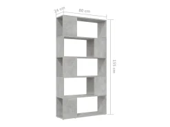 vidaxl Estante/divisória 80x24x155 cm contraplacado cimento^ Vitrina