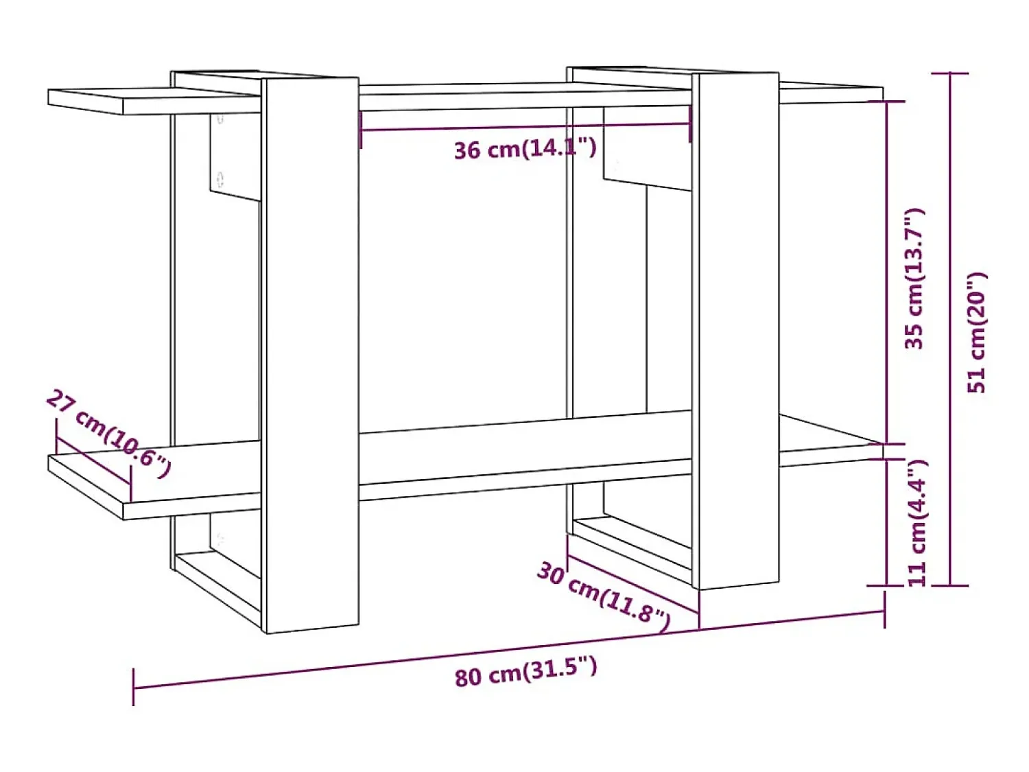 Prateleira|vidaxl Estante/divisória 80x30x51 cm cor sonoma cinza Cinzento