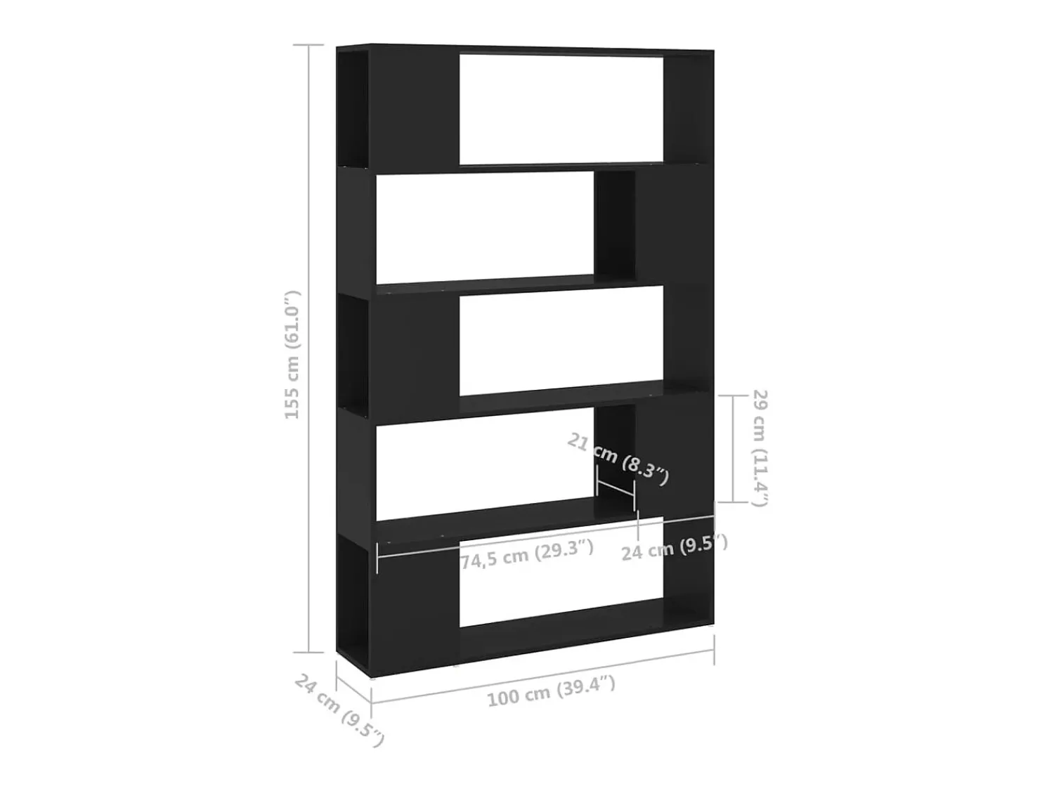 Biblioteca|vidaxl Estante/divisória 100x24x155 cm derivados de madeira Preto