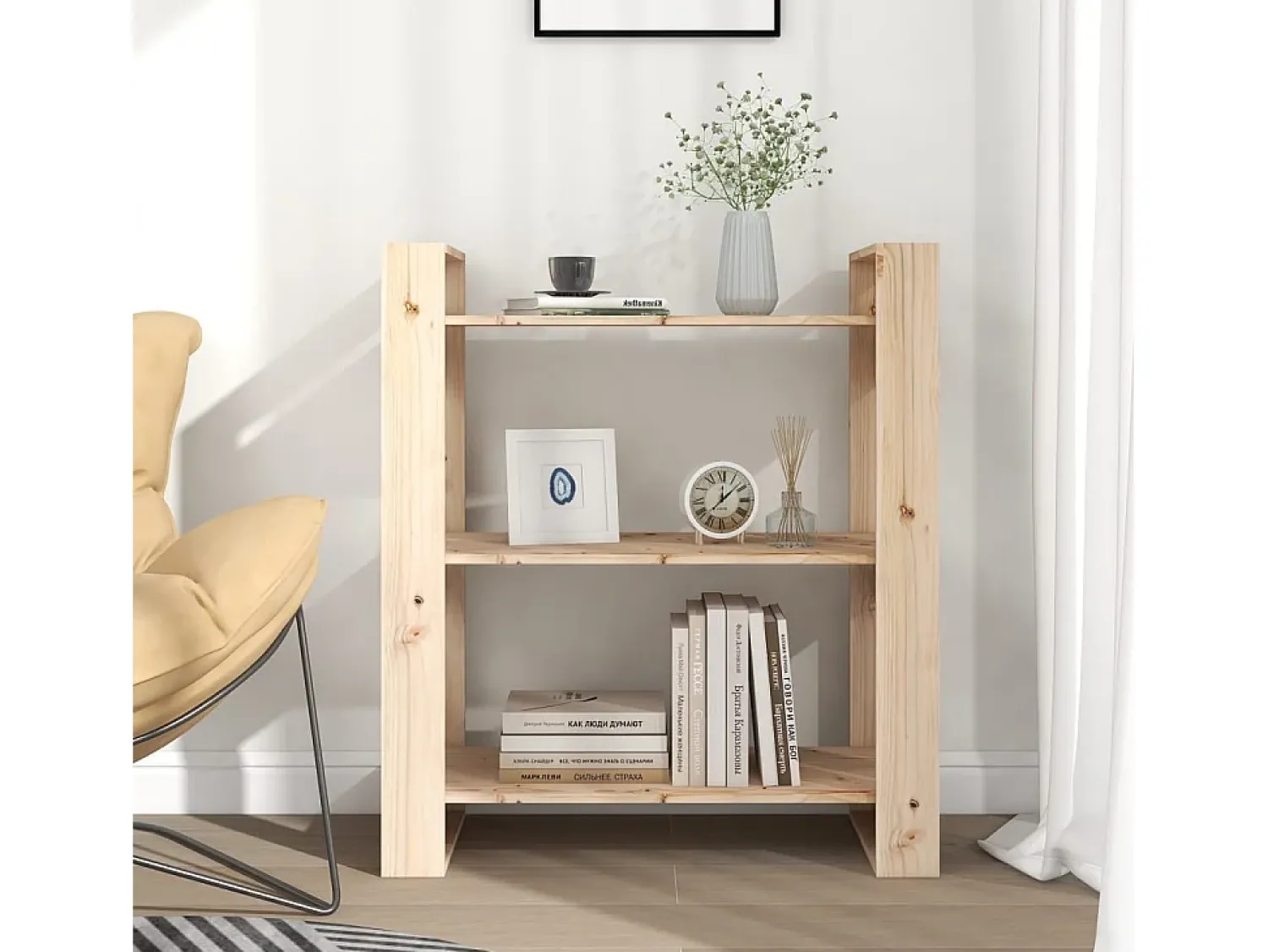Estante/divisória 80x35x91 cm madeira de pinho maciça PT253496^ Biblioteca