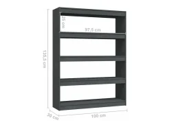 vidaxl Estante/divisória 100x30x135,5 cm madeira de pinho maciça cinza^ Prateleira