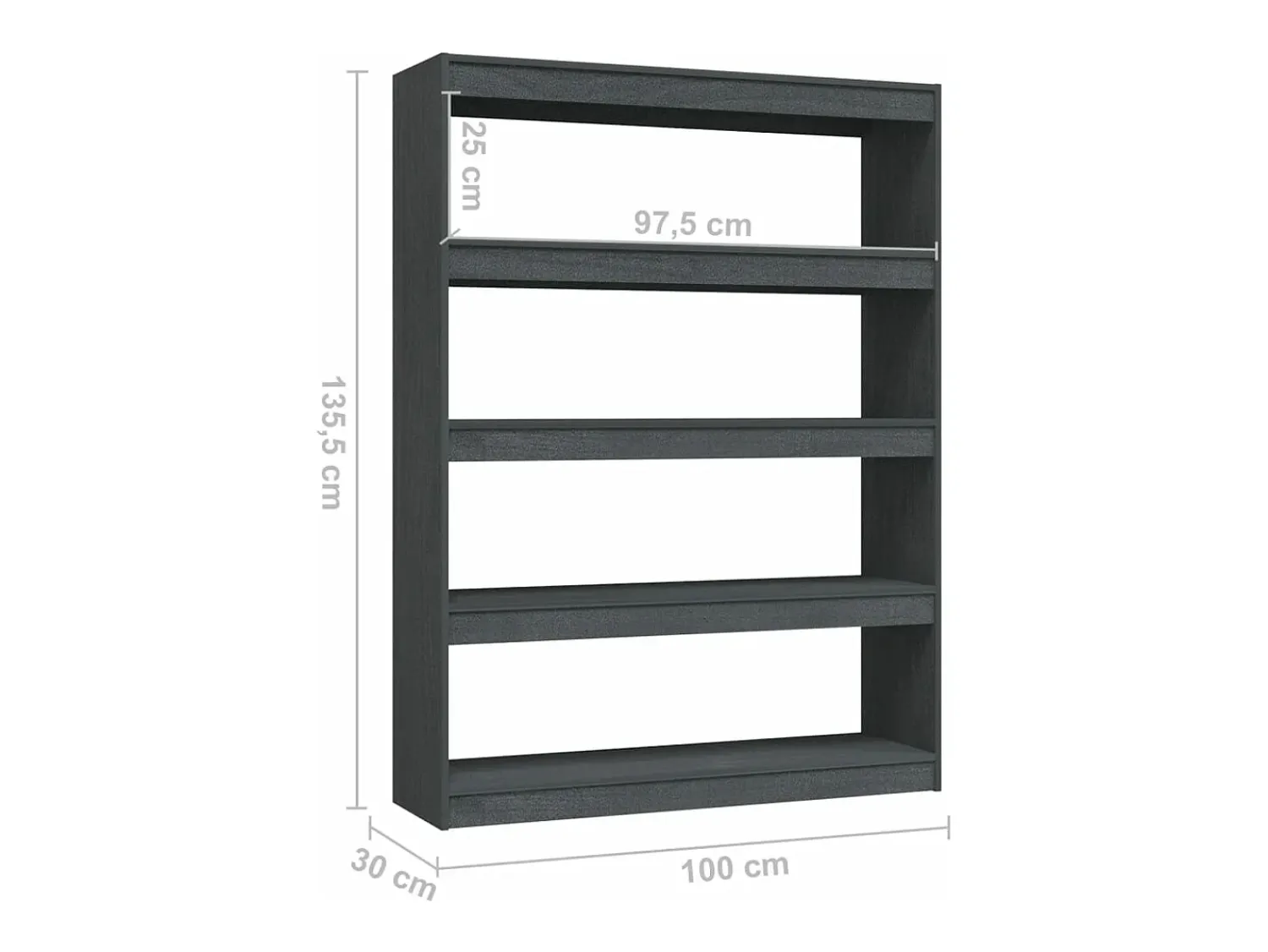 vidaxl Estante/divisória 100x30x135,5 cm madeira de pinho maciça cinza^ Prateleira