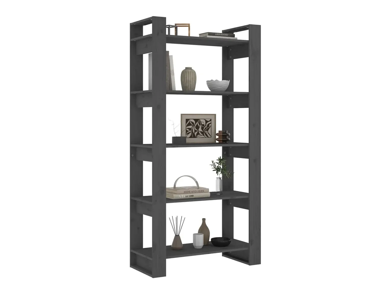 Biblioteca| Estante/divisória 80x35x160 cm madeira maciça cinza PT176040 Cinzento
