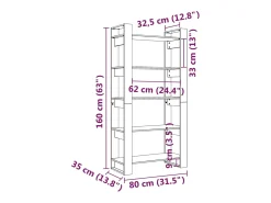 vidaxl Estante/divisória 80x35x160 cm madeira maciça cinza^ Prateleira
