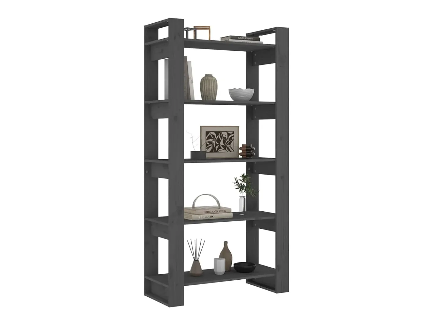 vidaxl Estante/divisória 80x35x160 cm madeira maciça cinza^ Prateleira