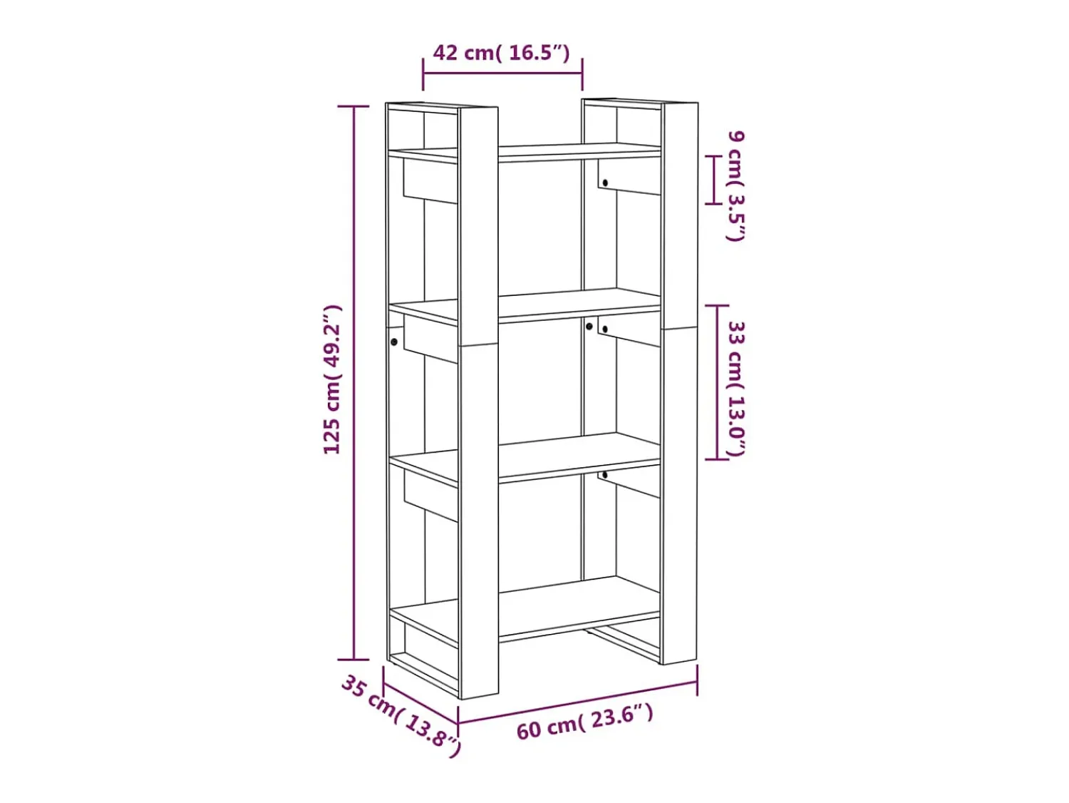 Discount vidaxl Estante/divisória 60x35x125 cm madeira maciça Branco