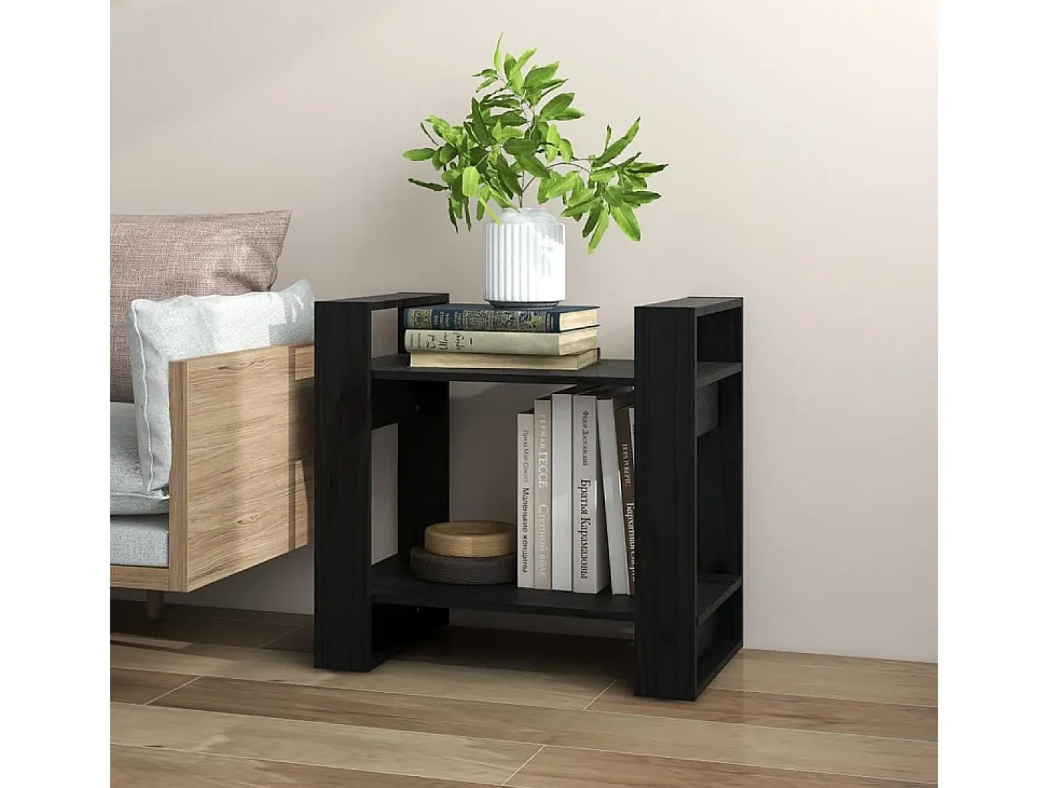Outlet vidaxl Estante/divisória 60x35x57 cm pinho maciço Preto
