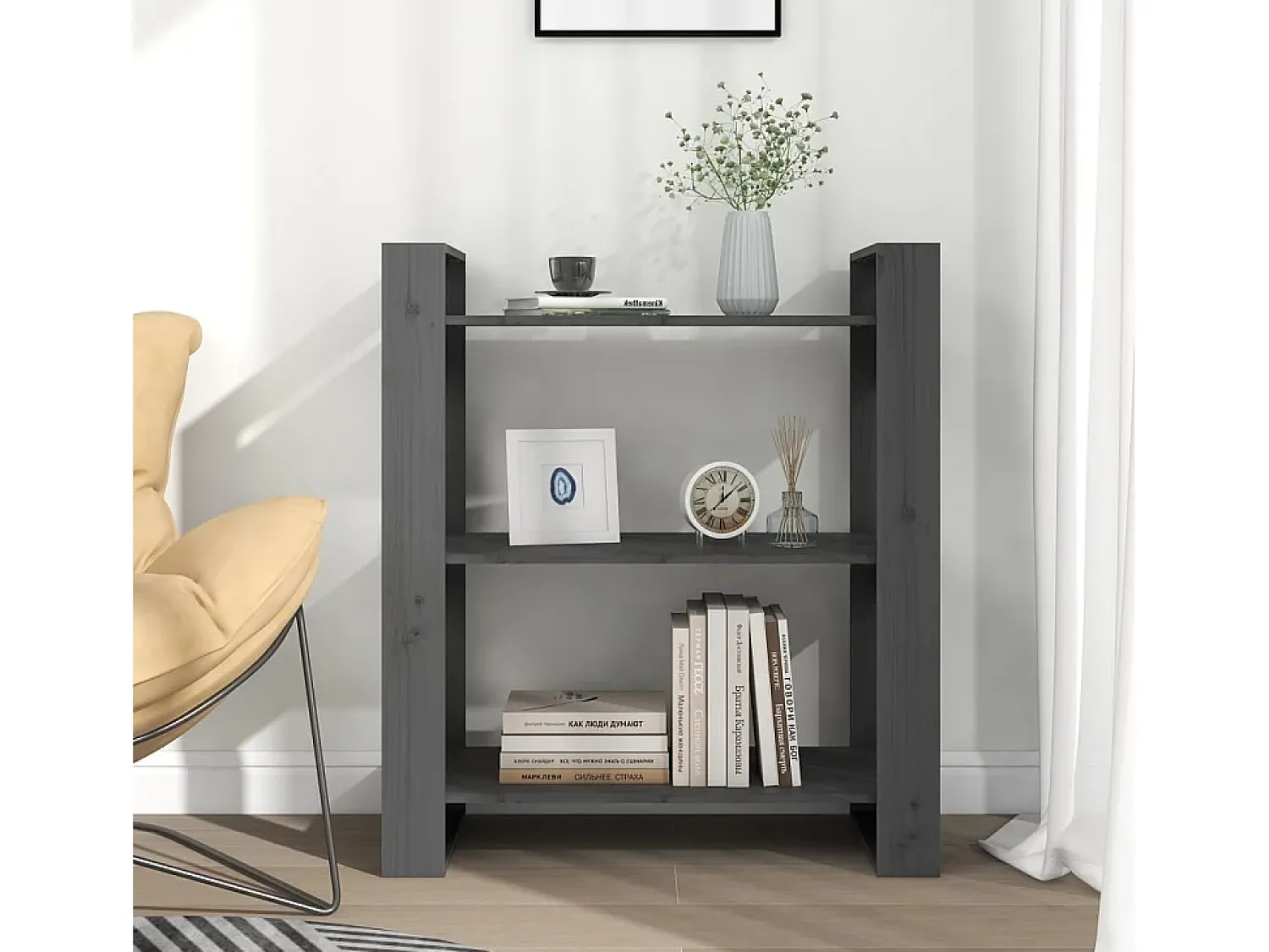 Biblioteca* Estante/divisória 80x35x91 cm pinho maciço PT647960 Cinzento