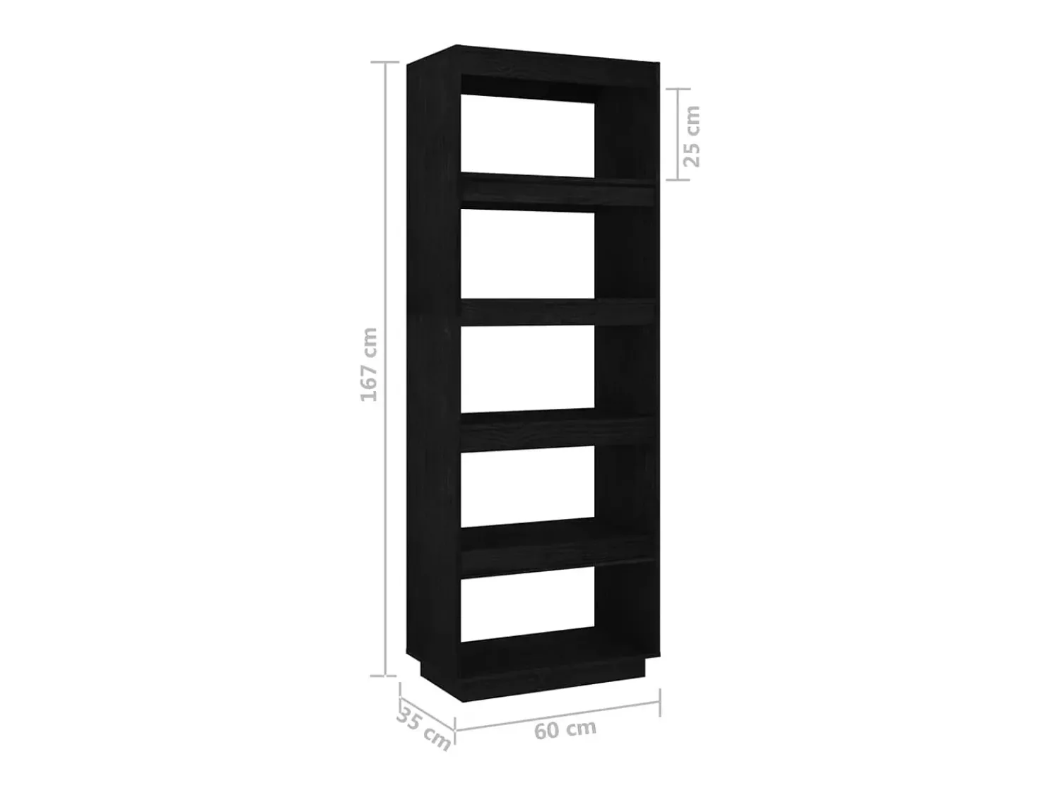 Prateleira*vidaxl Estante/divisória 60x35x167 cm pinho maciço Preto
