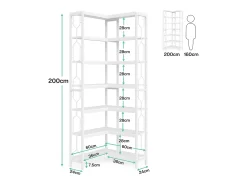 Biblioteca*Tribesigns Estanteria de canto, estante industrial com 7 níveis, estantes de canto em madeira e metal, estante de exibição autossustentável para o sala de estar Branco