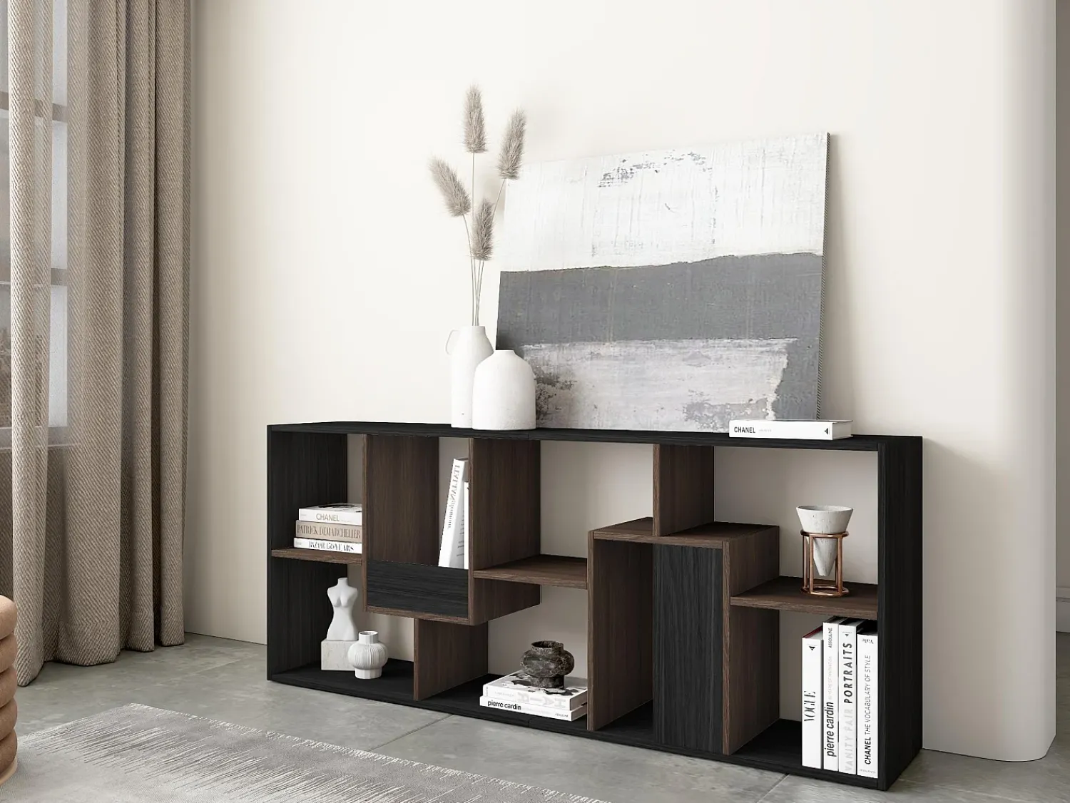 Skraut Home Estantes de prateleiras , 162x67x31cm, Sala de jantar, e Carvalho escuro^ Prateleira