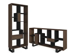 Prateleira*Skraut Home Estantes de prateleiras , 174x67x31, Design industrial, Carvalho escuro e Preto Castanho