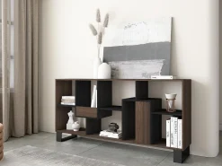 Prateleira*Skraut Home Estantes de prateleiras , 174x67x31, Design industrial, Carvalho escuro e Preto Castanho