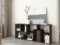 Prateleira|Skraut Home Estantes de prateleiras , 162x67x31cm, Sala de jantar, Carvalho escuro e Preto Castanho