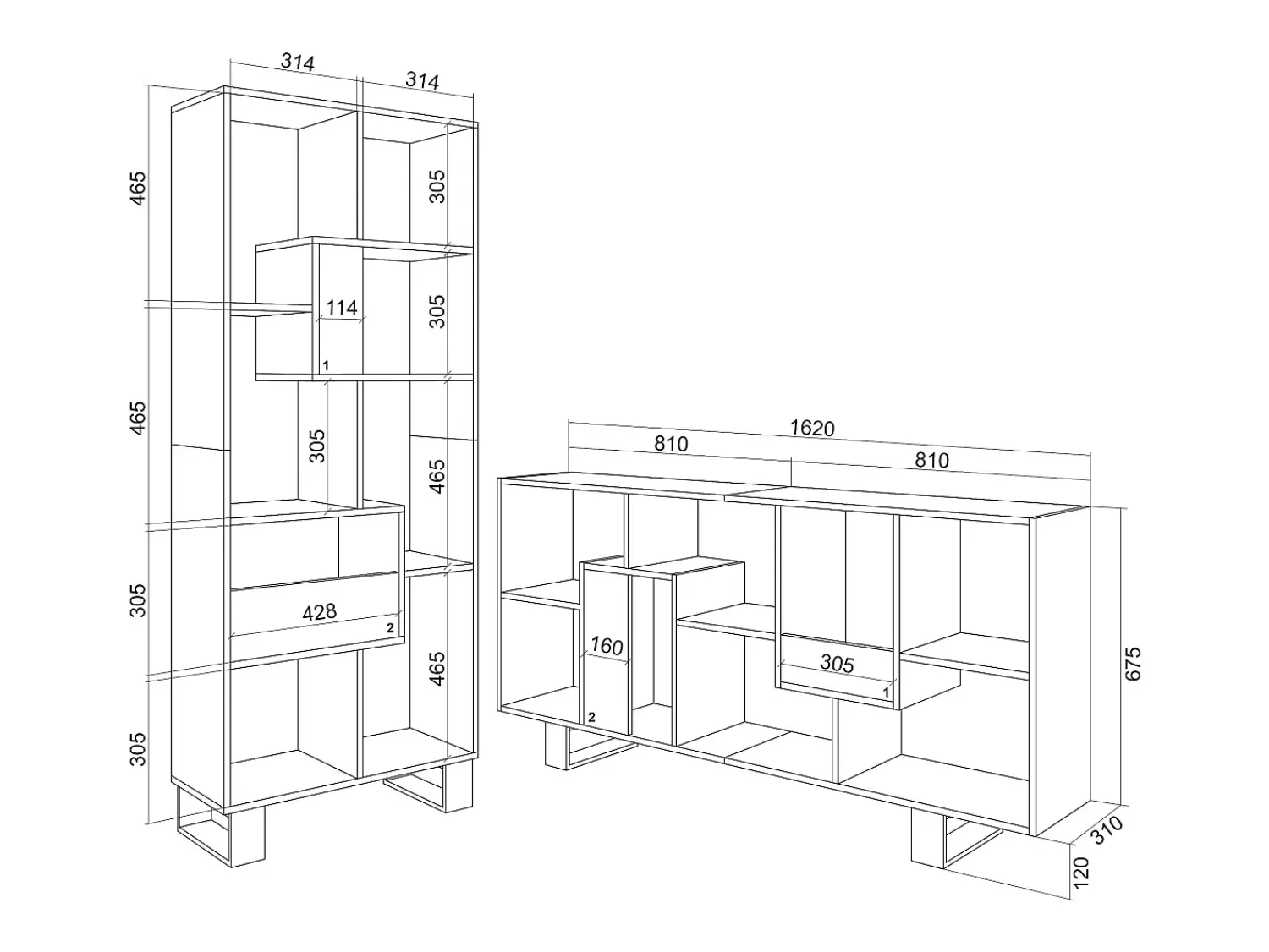Prateleira|Skraut Home Estantes de prateleiras , 174x67x31, Design industrial, Branco
