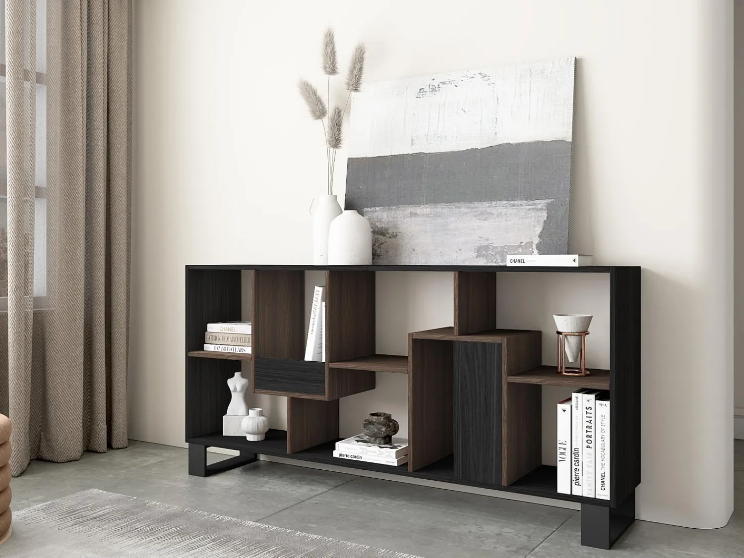 Prateleira|Skraut Home Estantes de prateleiras , 174x67x31, Design industrial, e Carvalho escuro Preto