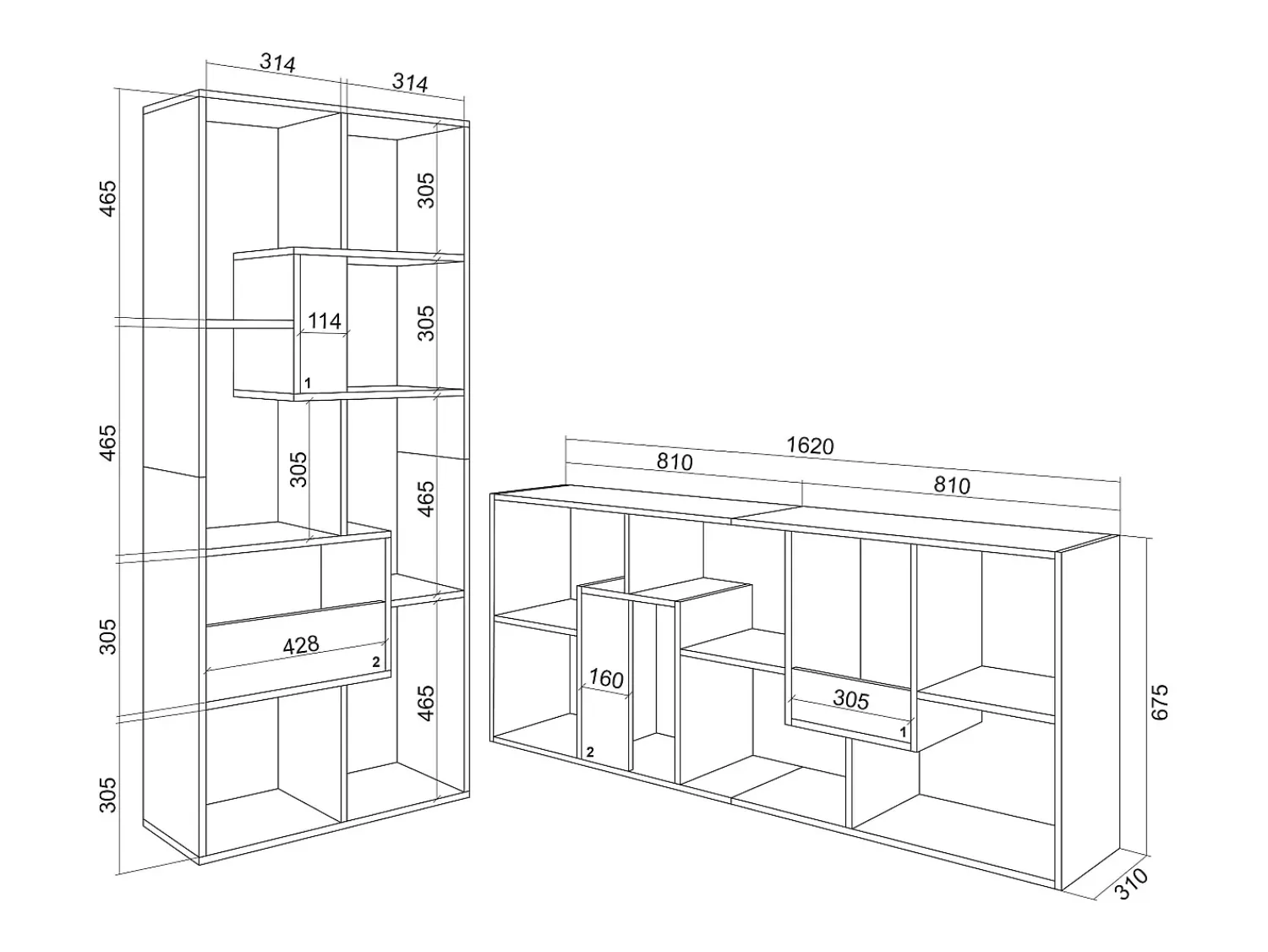 Skraut Home Estantes de prateleiras , 162x67x31cm, Sala de jantar, e Carvalho^ Prateleira