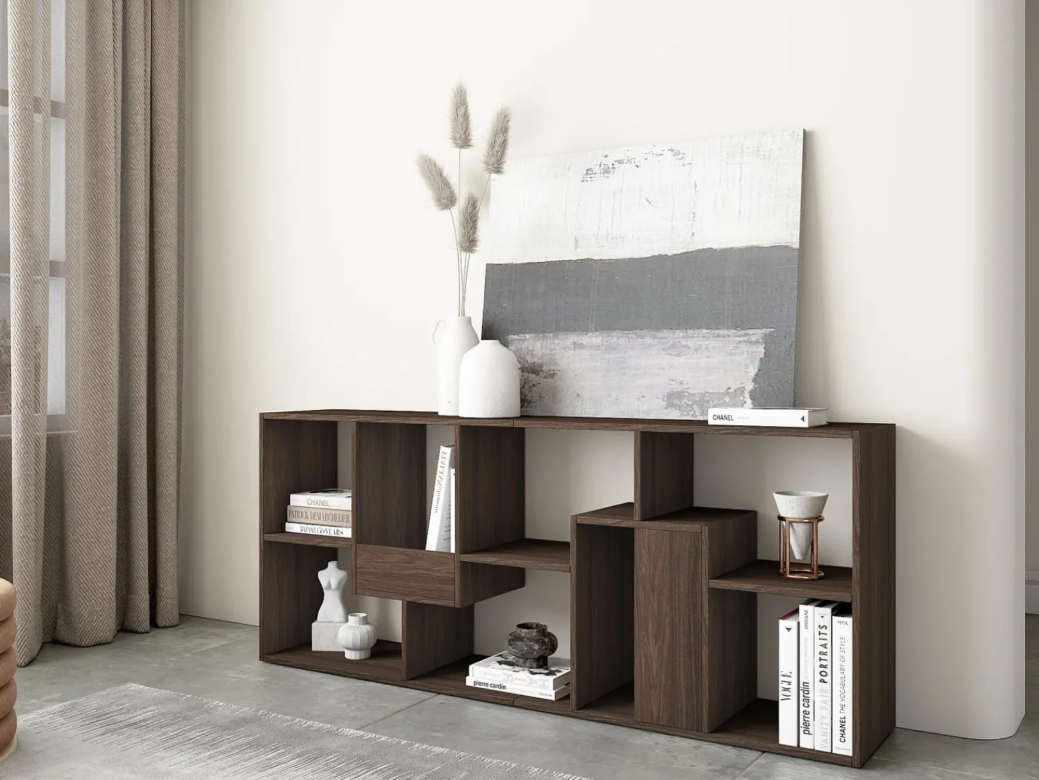 Outlet Skraut Home Estantes de prateleiras , 162x67x31cm, Sala de jantar, Carvalho escuro Castanho