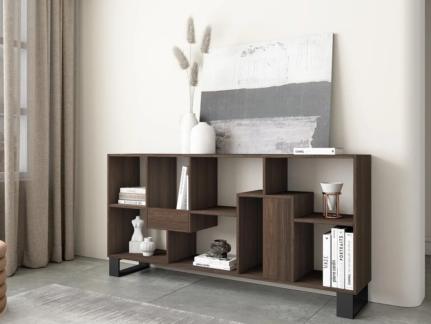 Skraut Home Estantes de prateleiras , 174x67x31, Design industrial, Carvalho escuro^ Prateleira