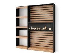 Hot Skraut Home Estantes de prateleiras, 170x25x186cm, Sala de estar - Escritório, Lareira eléctrica, Carvahlo e preto Natural claro