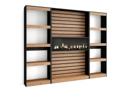 Skraut Home Estantes de prateleiras, 230x25x186cm, Sala de estar - Escritório, Lareira eléctrica, Carvahlo e preto^ Biblioteca