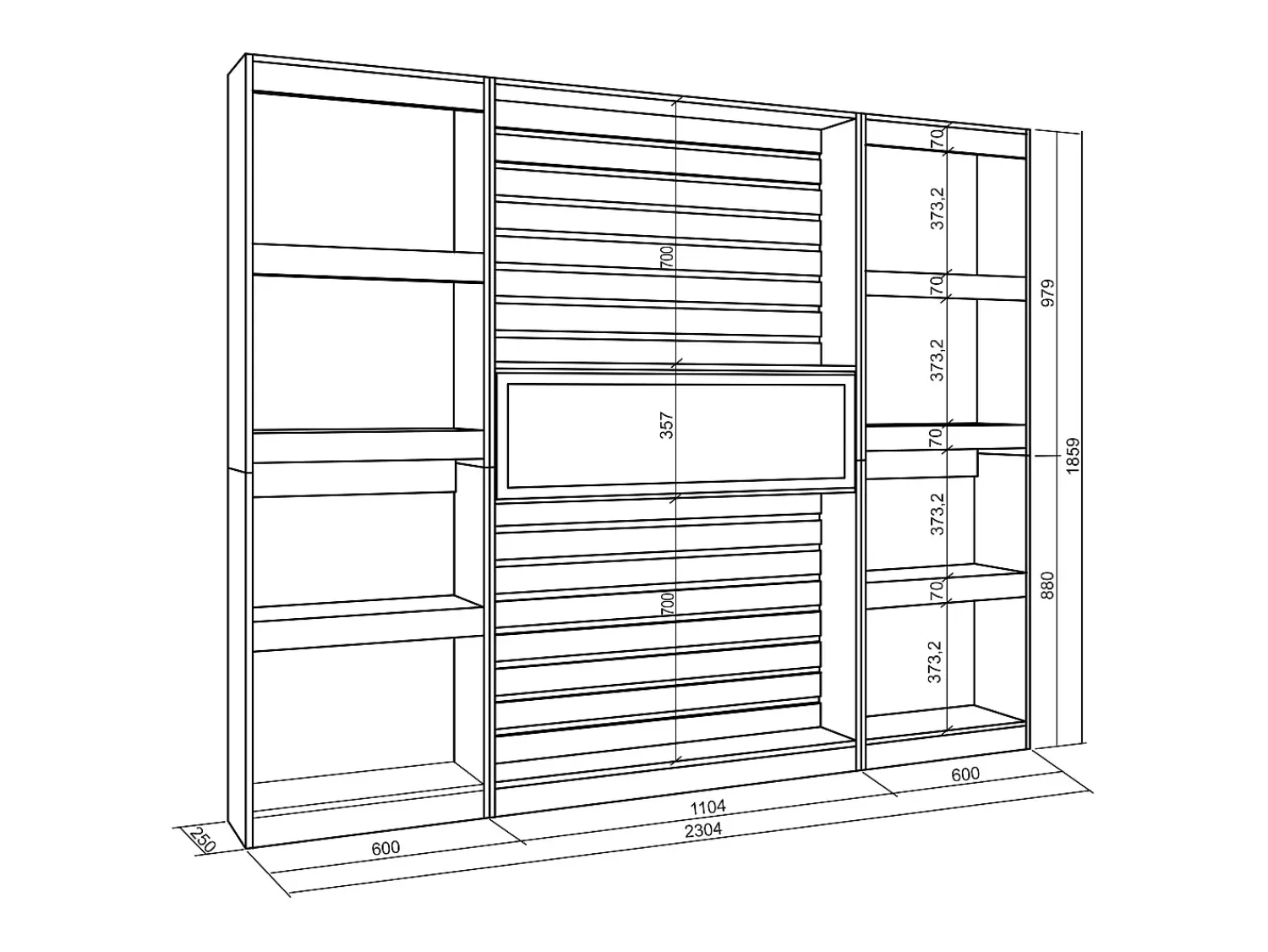 Skraut Home Estantes de prateleiras, 230x25x186cm, Sala de estar - Escritório, Lareira eléctrica, Carvahlo e preto^ Biblioteca