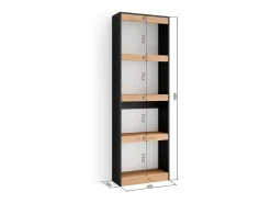 Biblioteca|Skraut Home Estantes de prateleiras, 60x25x186cm, Sala de estar - Escritório, Sala de jantar, Carvahlo e preto Natural claro