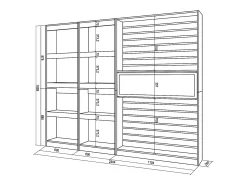 Biblioteca*Skraut Home Estantes de prateleiras, 230x25x186cm, Sala de estar - Escritório, Lareira eléctrica, Carvahlo e preto Natural claro