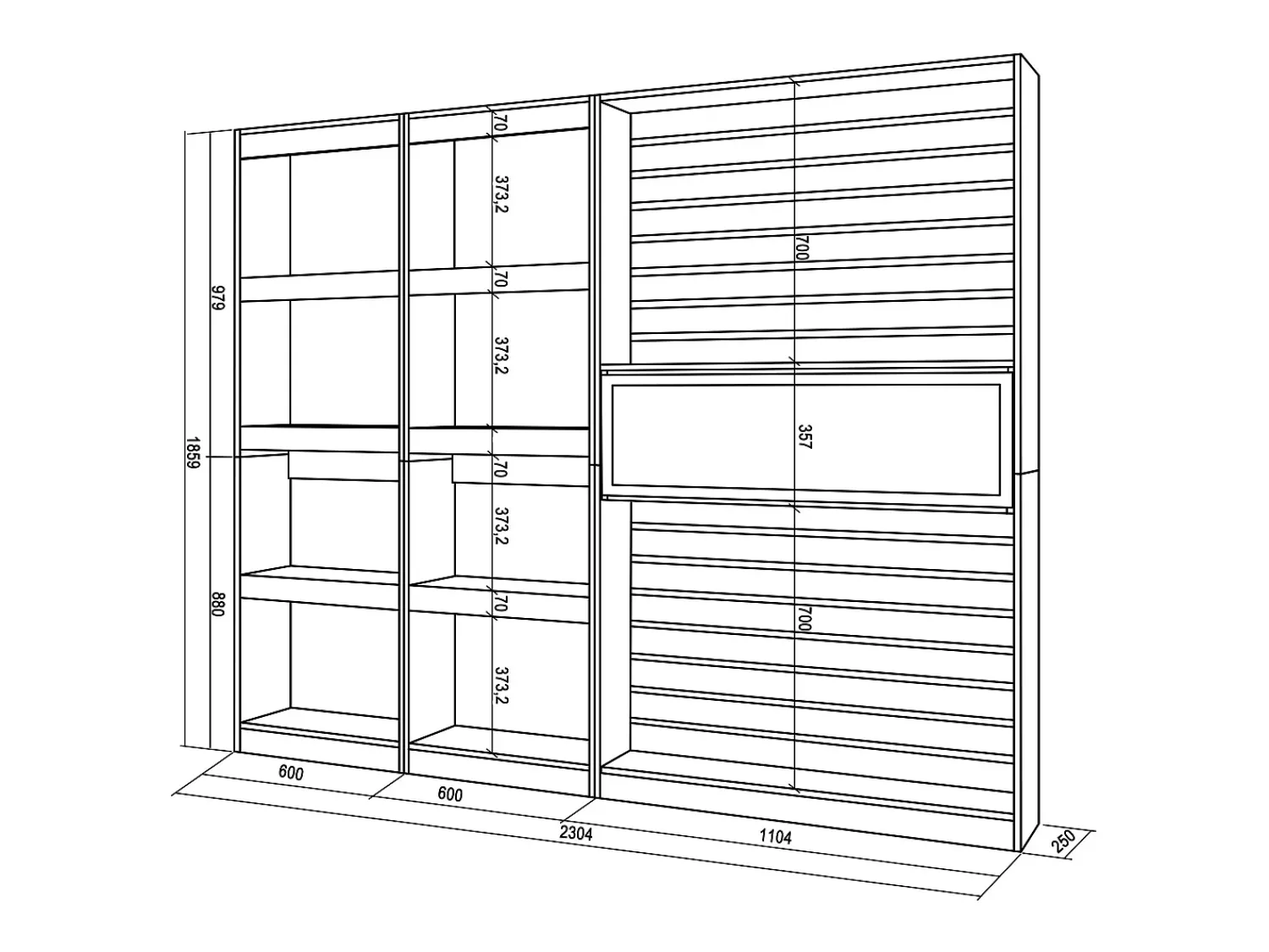 Biblioteca*Skraut Home Estantes de prateleiras, 230x25x186cm, Sala de estar - Escritório, Lareira eléctrica, Carvahlo e preto Natural claro