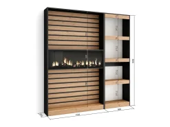 Skraut Home Estantes de prateleiras, 170x25x186cm, Sala de estar - Escritório, Lareira eléctrica, Carvahlo e preto^ Biblioteca