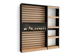 Skraut Home Estantes de prateleiras, 170x25x186cm, Sala de estar - Escritório, Lareira eléctrica, Carvahlo e preto^ Biblioteca