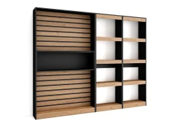 Biblioteca*Skraut Home Estantes de prateleiras, 230x25x186cm, Sala de estar - Escritório, Sala de jantar, Carvahlo e preto Natural claro
