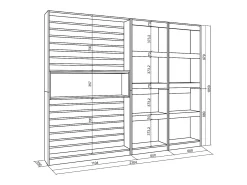 Biblioteca*Skraut Home Estantes de prateleiras, 230x25x186cm, Sala de estar - Escritório, Sala de jantar, Carvahlo e preto Natural claro