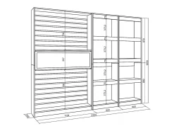 Biblioteca*Skraut Home Estantes de prateleiras, 230x25x186cm, Sala de estar - Escritório, Lareira eléctrica, Carvahlo e preto Natural claro