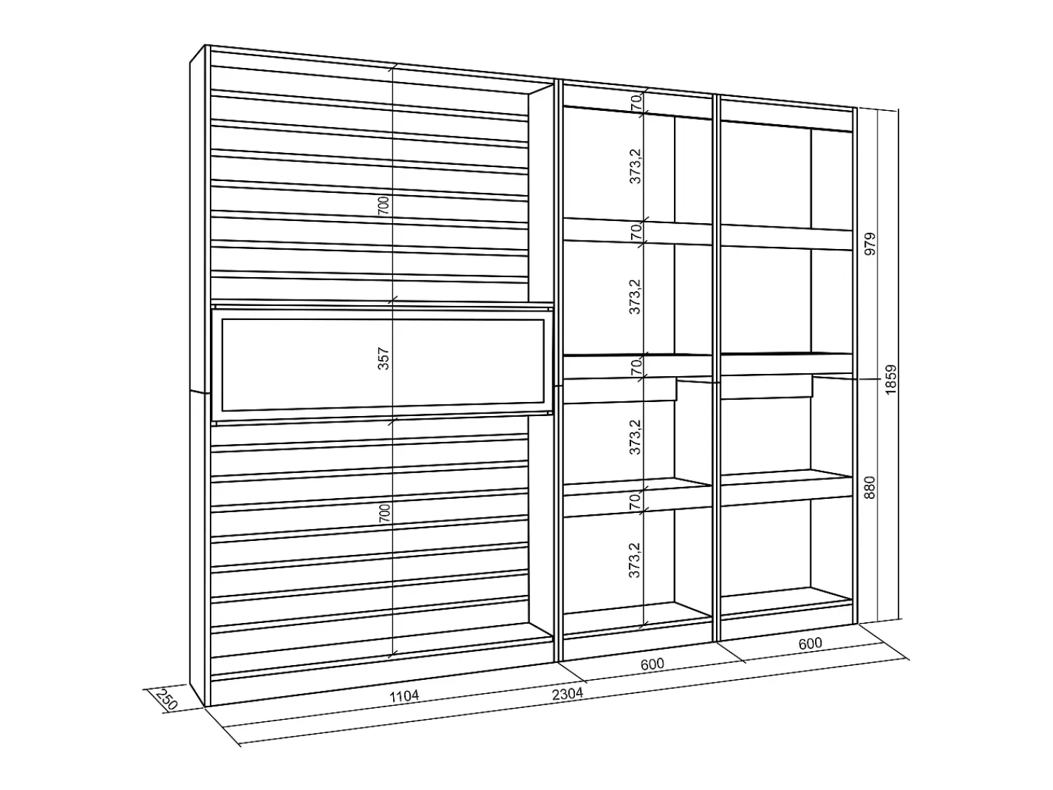 Biblioteca*Skraut Home Estantes de prateleiras, 230x25x186cm, Sala de estar - Escritório, Lareira eléctrica, Carvahlo e preto Natural claro