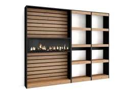 Biblioteca*Skraut Home Estantes de prateleiras, 230x25x186cm, Sala de estar - Escritório, Lareira eléctrica, Carvahlo e preto Natural claro