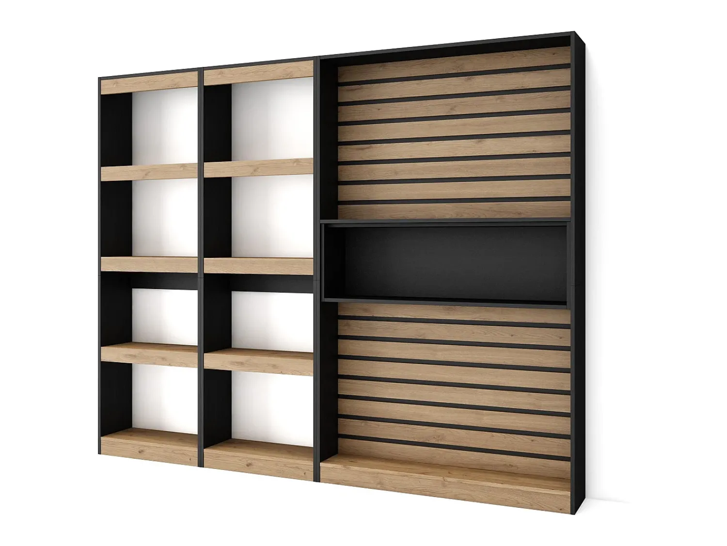 Skraut Home Estantes de prateleiras, 230x25x186cm, Sala de estar - Escritório, Sala de jantar, Carvahlo e preto^ Biblioteca